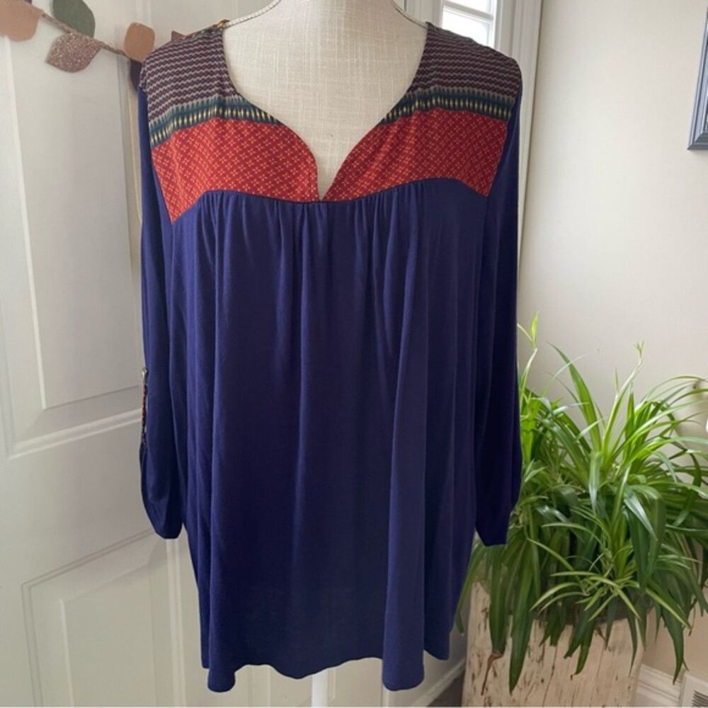 Women's Blue and Red Boho Top
